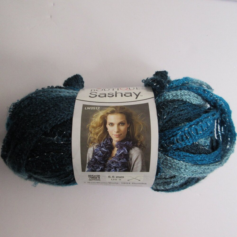 Red Heart Sashay Boutique Yarn 1 Ball "Jive" Blue Silver Metallic 100g NEW
